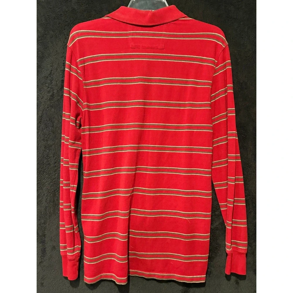 Banana Republic Striped Polo Shirt Long Sleeve Casual Red‎ Elephant Logo M